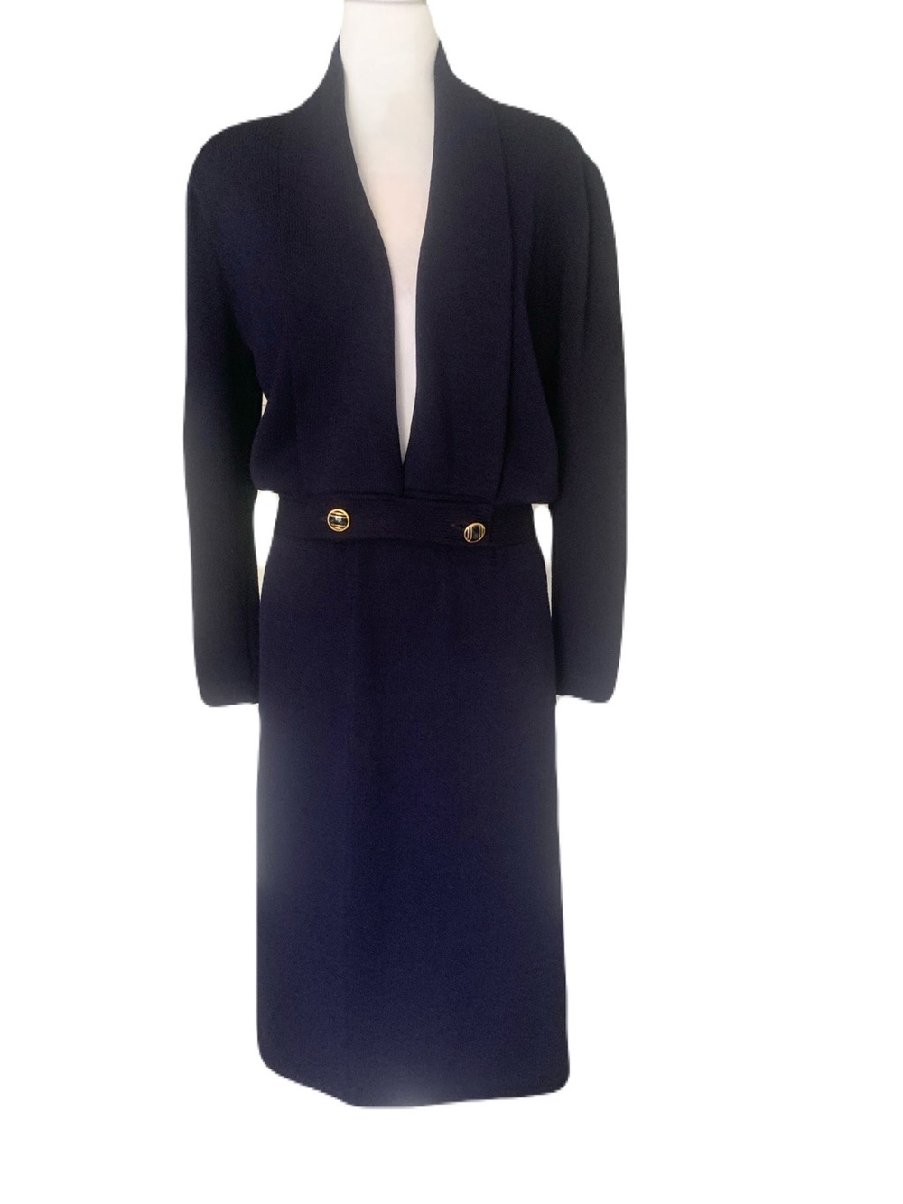 St. John Women’s Size 8 Vintage 70s-80s Navy Blue 2 Piece Skirt Set Santana Knit